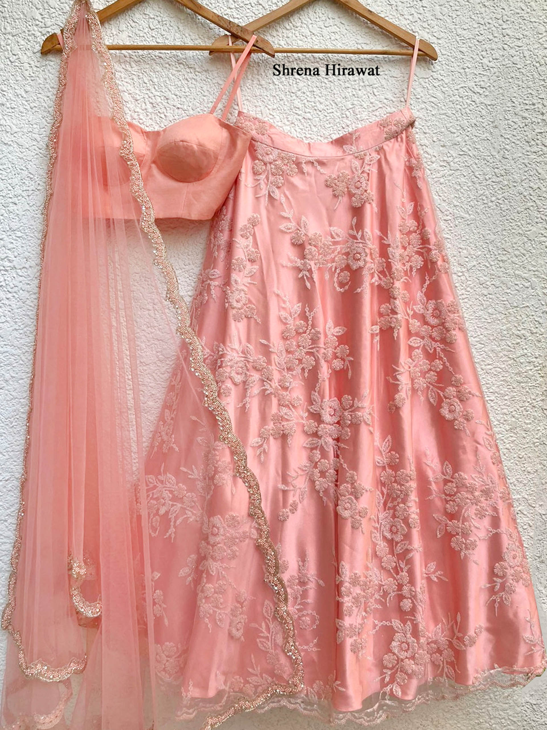 Peach Floral Bead Lehenga Set with Peach Bustier image 1