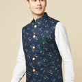 Teal Blue Print Bundi Jacket Set image 0