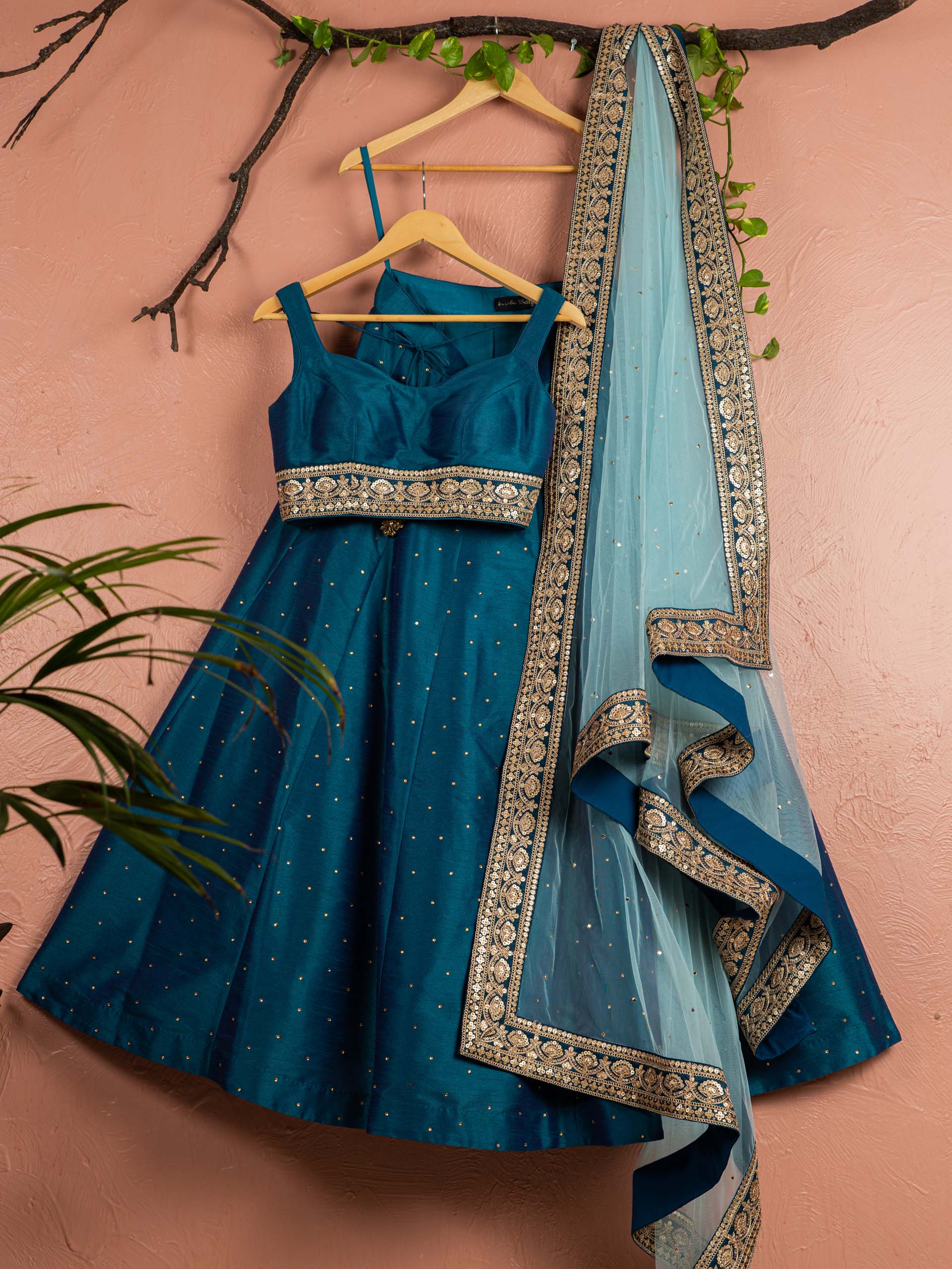 Peacock Blue Lehenga Set With Sky Blue Dupatta image 0