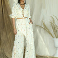 Off-White Leaf Embroidered Pallazo Co-ord Set image 0