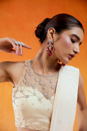 Ivory Embroidered Saree Set image 3