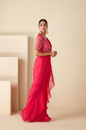 Pink Ruffle Pre-Drape Saree image 6
