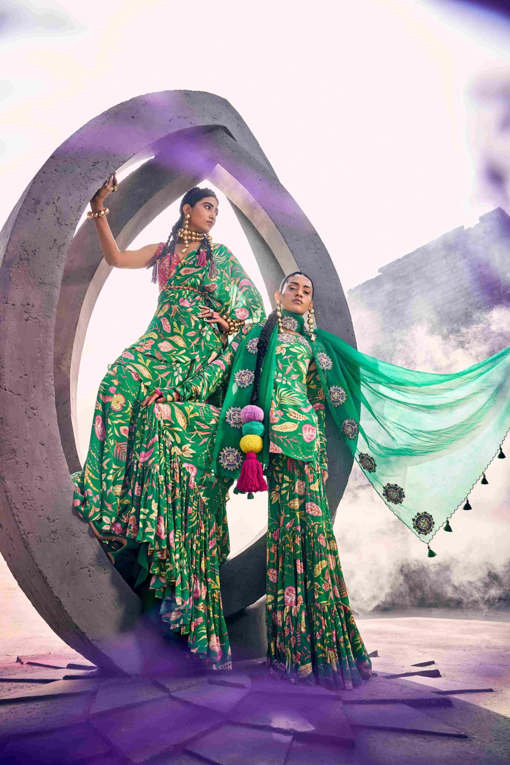 Avocado Green Ruffle Style Saree image 3