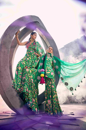Avocado Green Ruffle Style Saree image 3