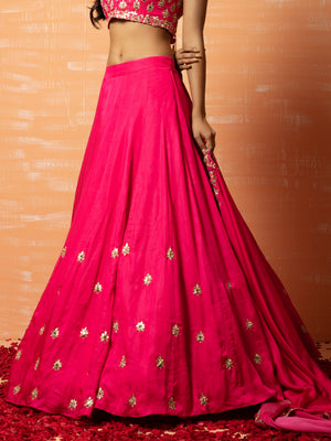Hot Pink and Gold Lehenga Set image 3