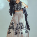 Nude and Black Embroidered Lehenga Set image 0