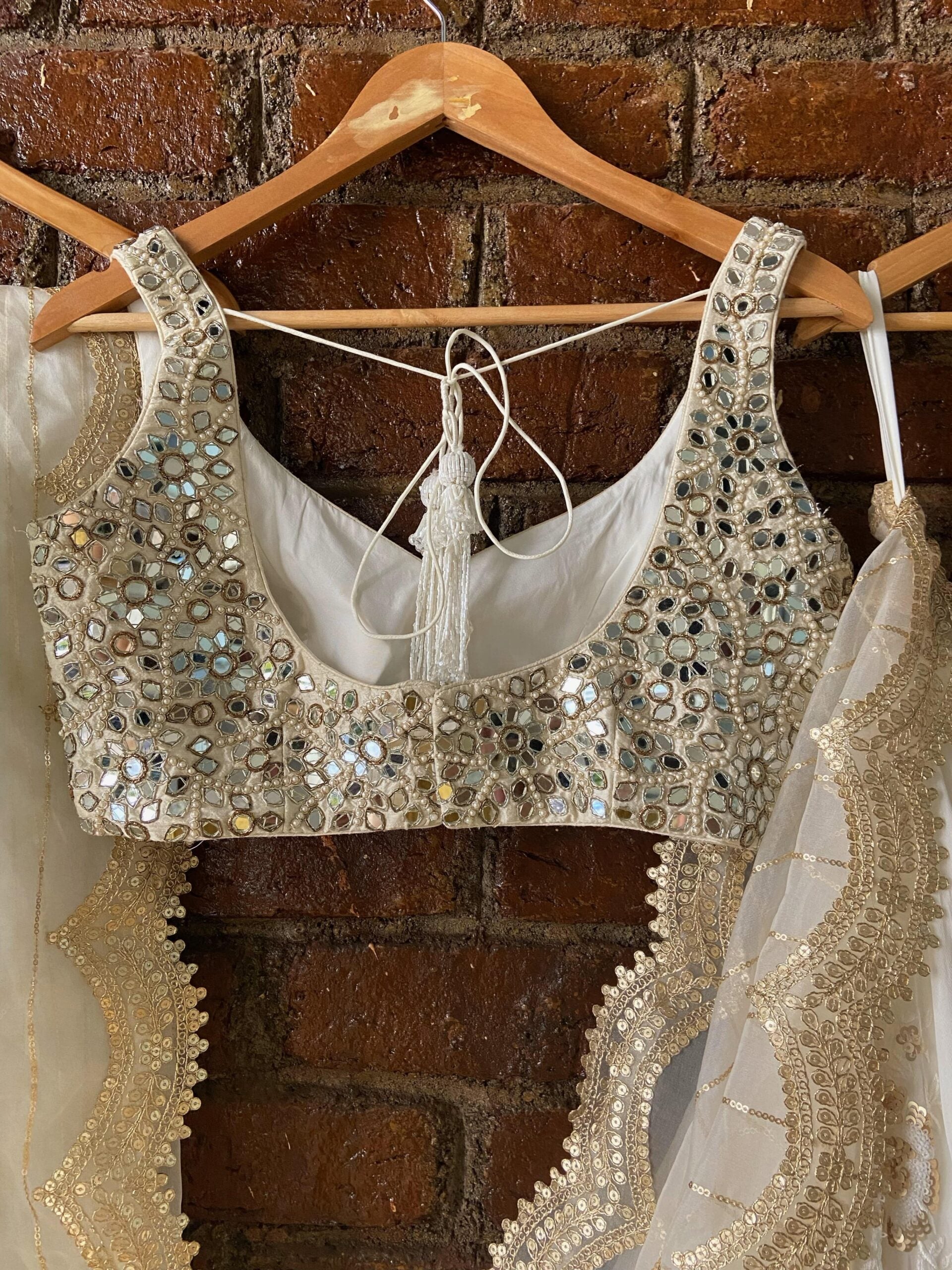 Ivory Mirror Work Lehenga Set image 1