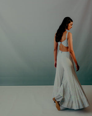 Baby Blue Lucknowi Sequin Saree Set image 3