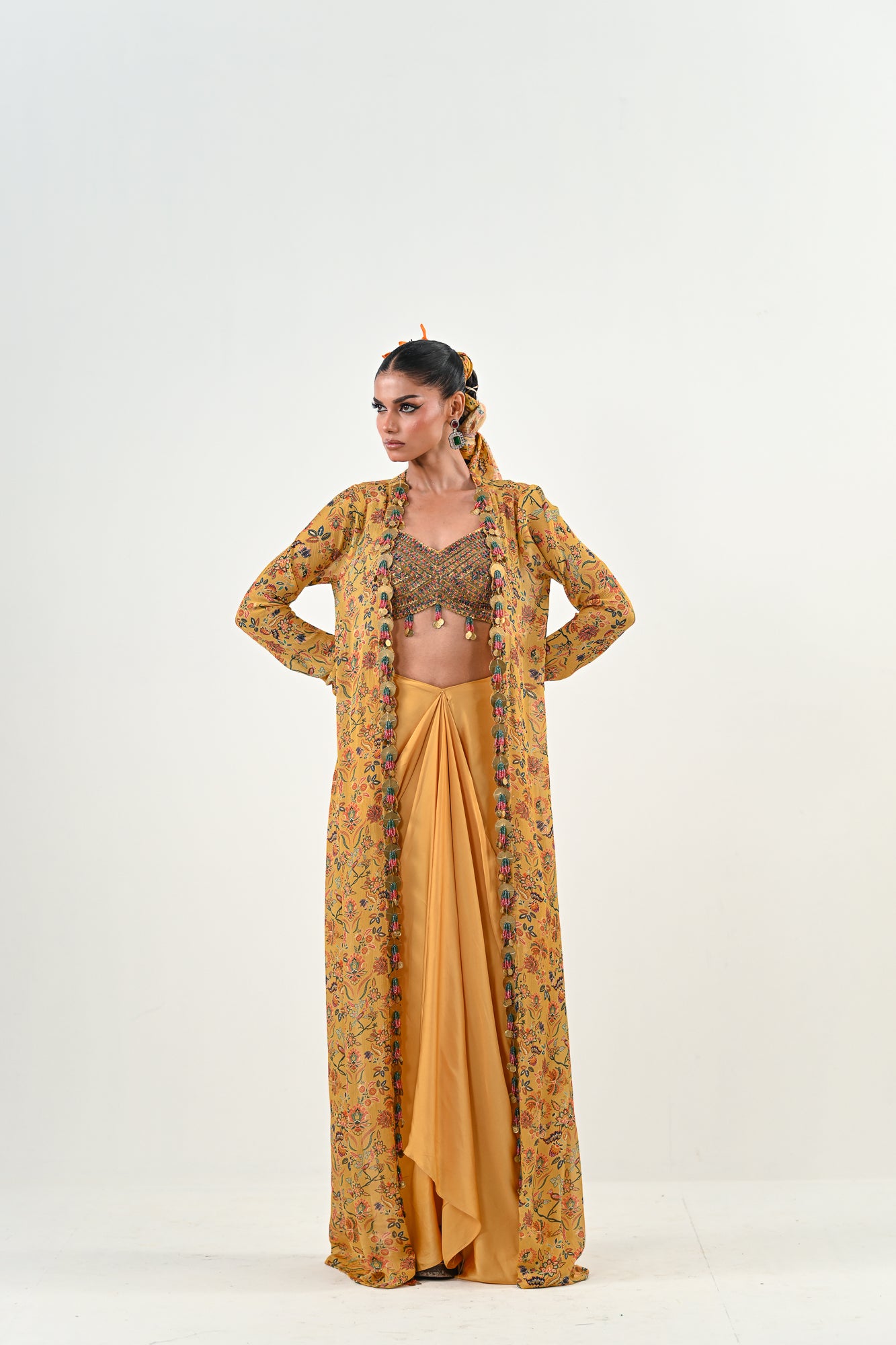 M YELLOW DHOTI WITH EMBROIDERED JACKET - XL image