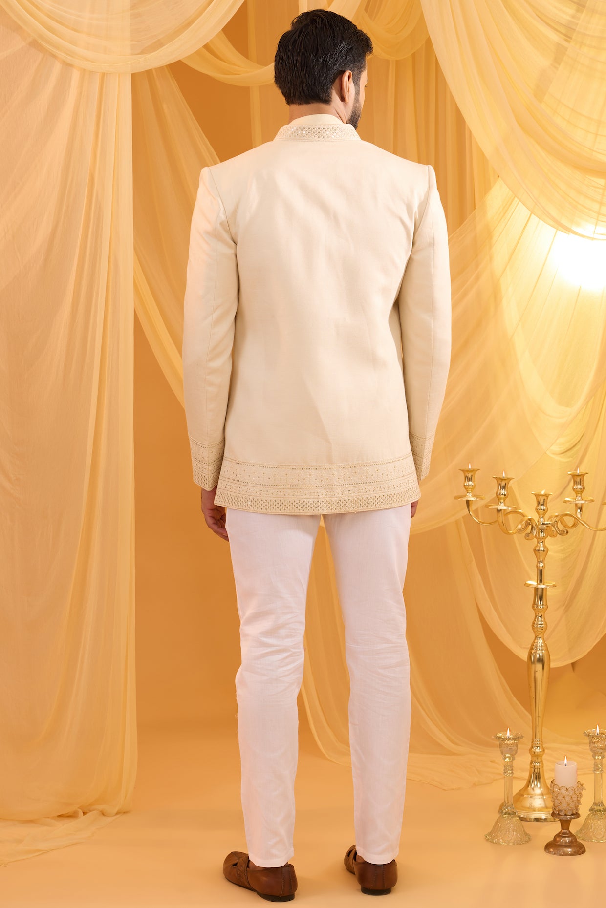 Cream Embroidered Indowestern Set image 4