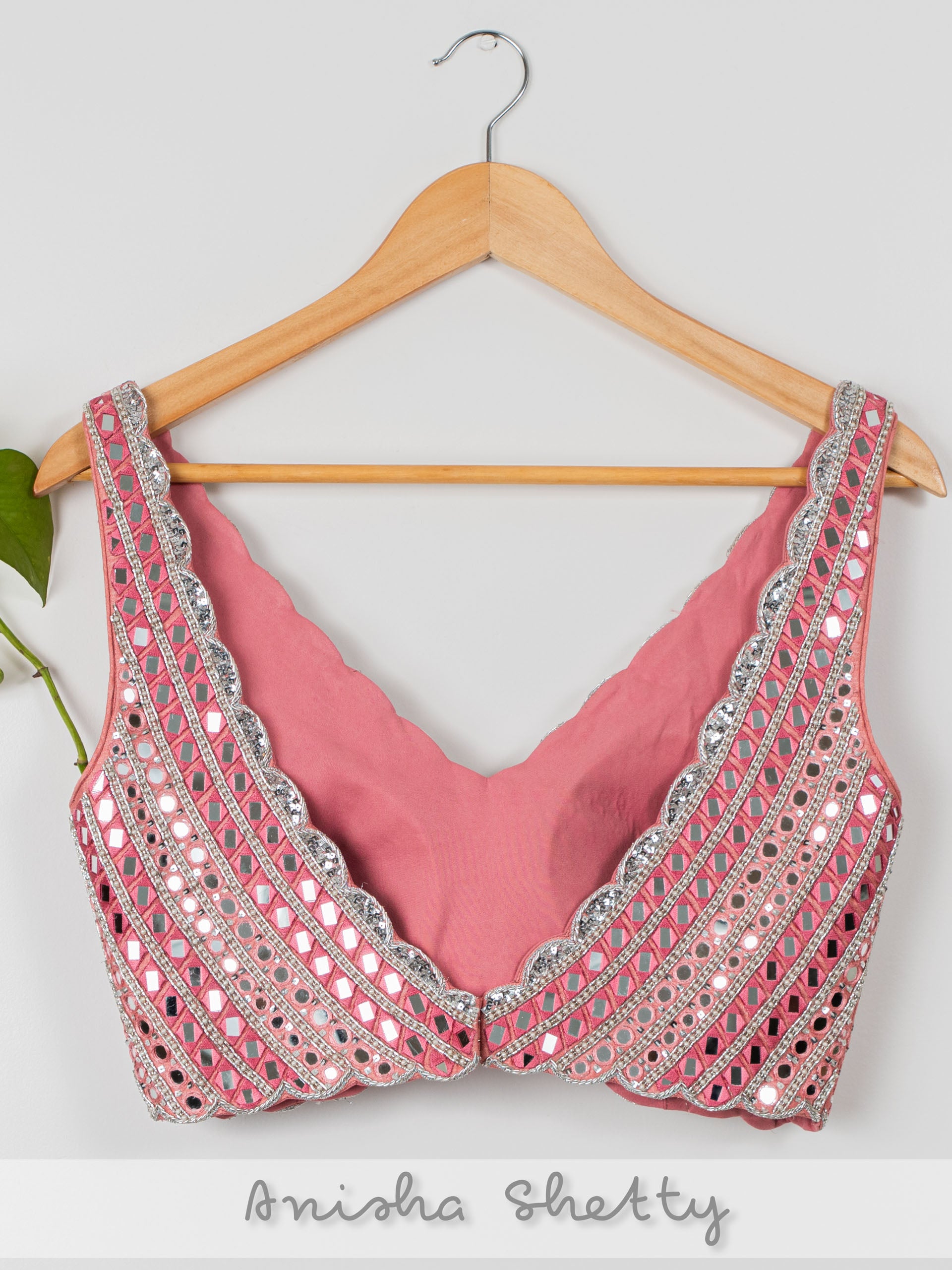 Aqua Floral Mirror Lehenga Set with Watermelon Pink Blouse image 3