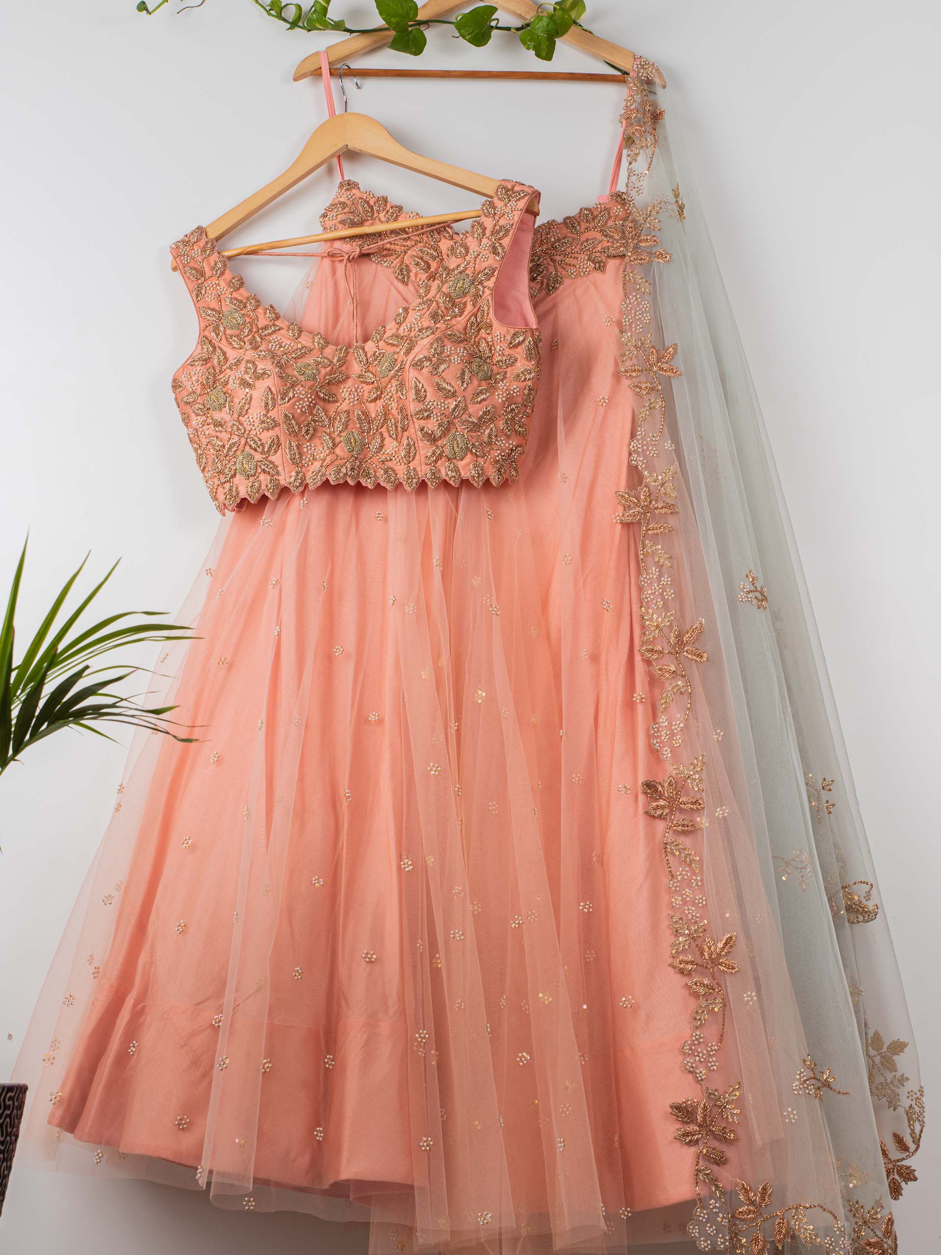 Peach and Aqua Blue Lehenga Set - Custom image