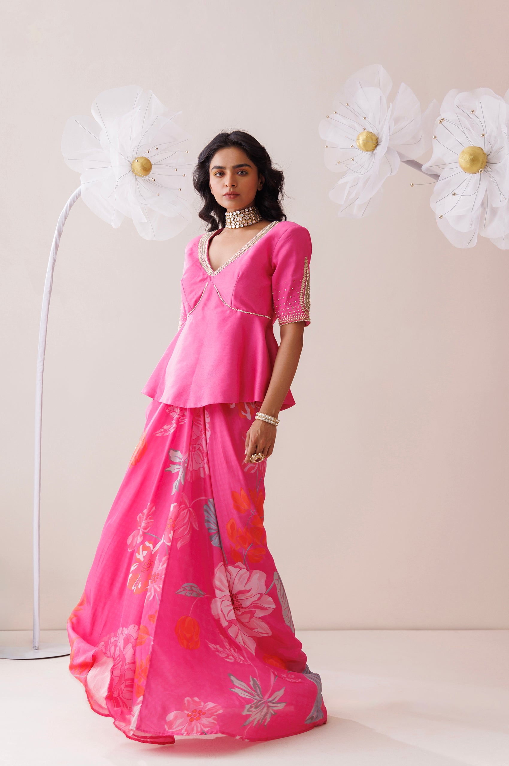 Pink Peplum Blouse and Skirt Set - Custom image
