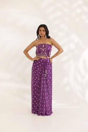 Purple Bandhani Drape Skirt Set image 4