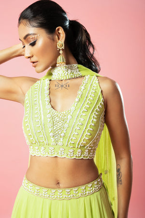 Lime Green Embroidered Lehenga Set image 5