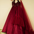 Burgundy Lehenga With Sequins Halter Blouse image 0