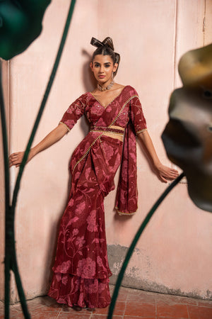 Mystic Bloom Draped Saree - Custom image