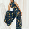 Navy Blue Printed Embroidered Jumpsuit image 0
