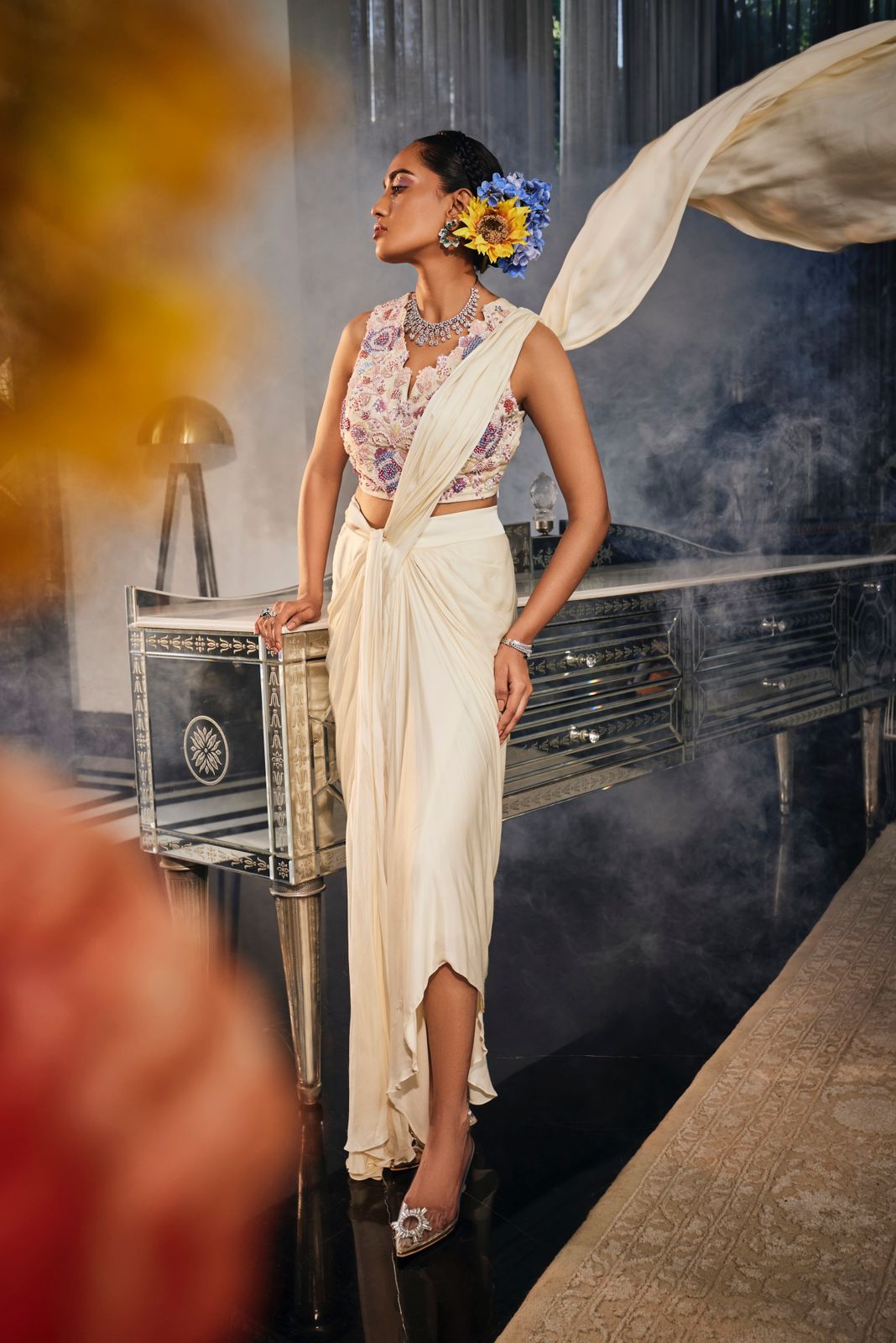 Cream Drape Pick-Up Skirt image 1