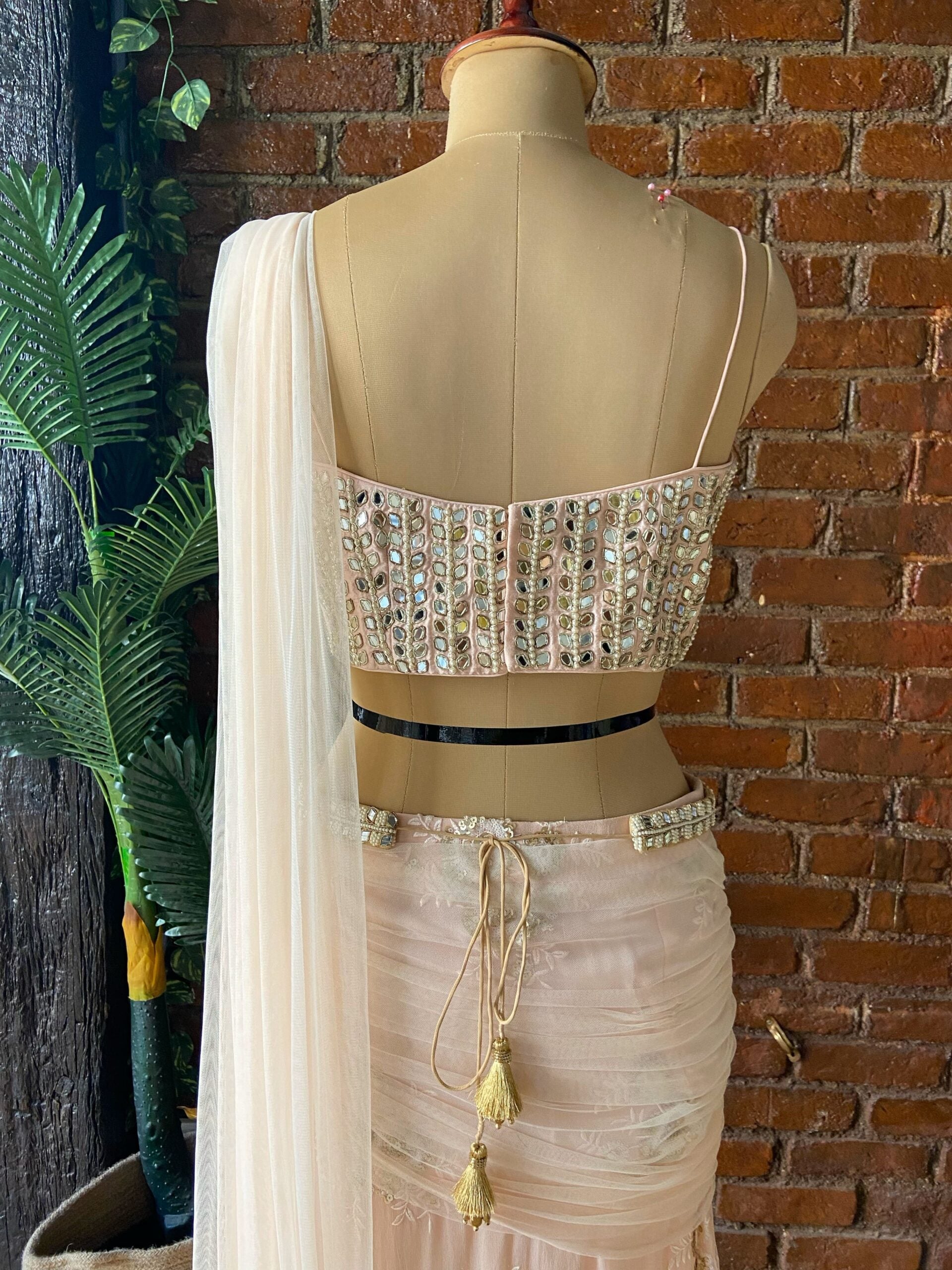 Powder Pink Draped Saree image 1
