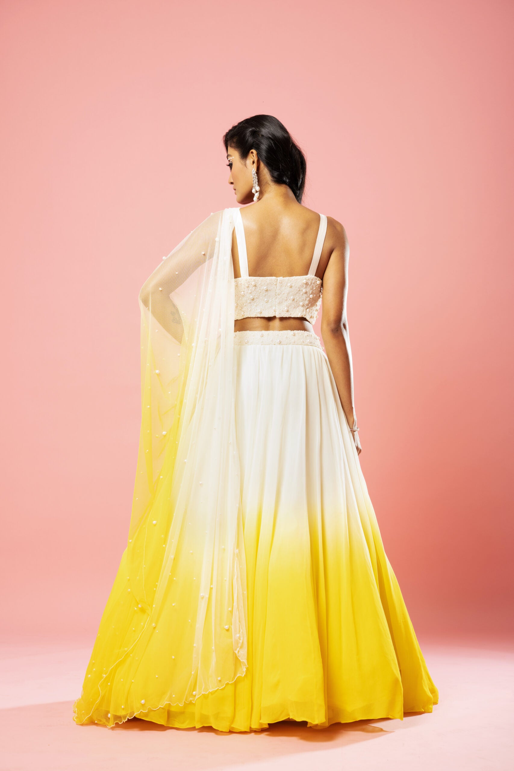 Ivory And Sunshine Yellow Georgette Lehenga Set image 1