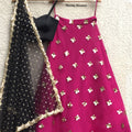 Black Bustier Blouse with Hot Pink Lehenga image 0