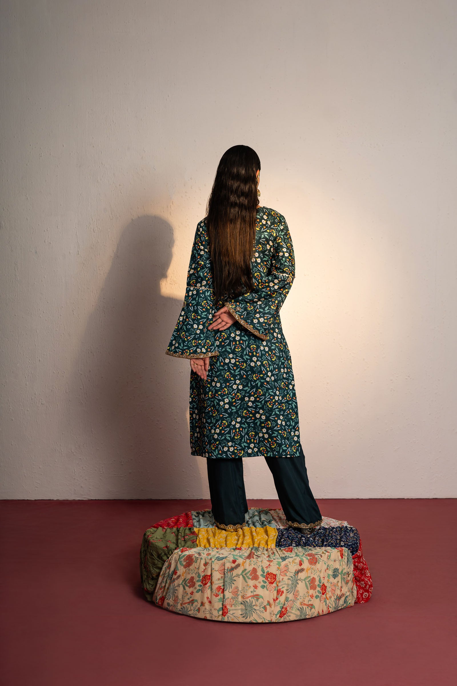 Royal Green Printed And Embroidered Kurta Set image 6