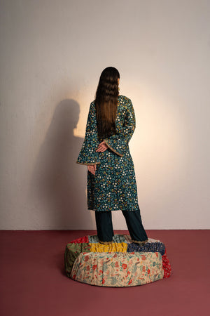 Royal Green Printed And Embroidered Kurta Set image 6