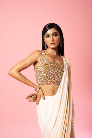 Ivory And Golden Sequin Saree image 3