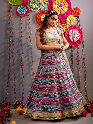 Geometric Woven Lehenga with Mirror Work and Sequins Choli Set - Custom image