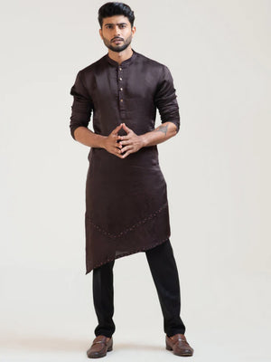 Coco Brown Asymmetric Kurta Set - L image