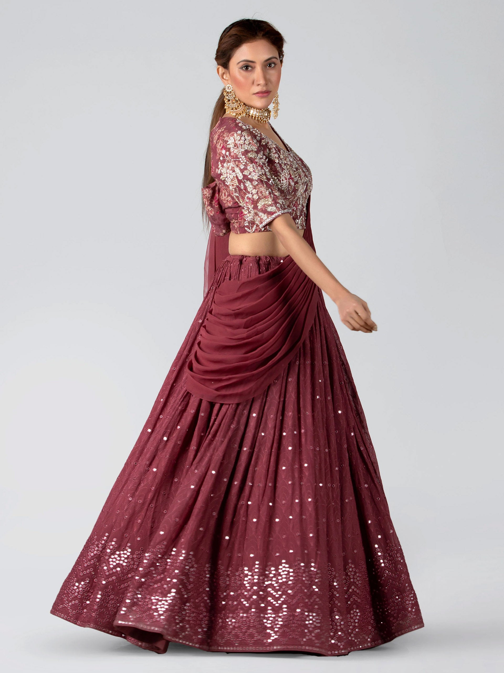 Pre Drape Mauve Lehenga Set image 1