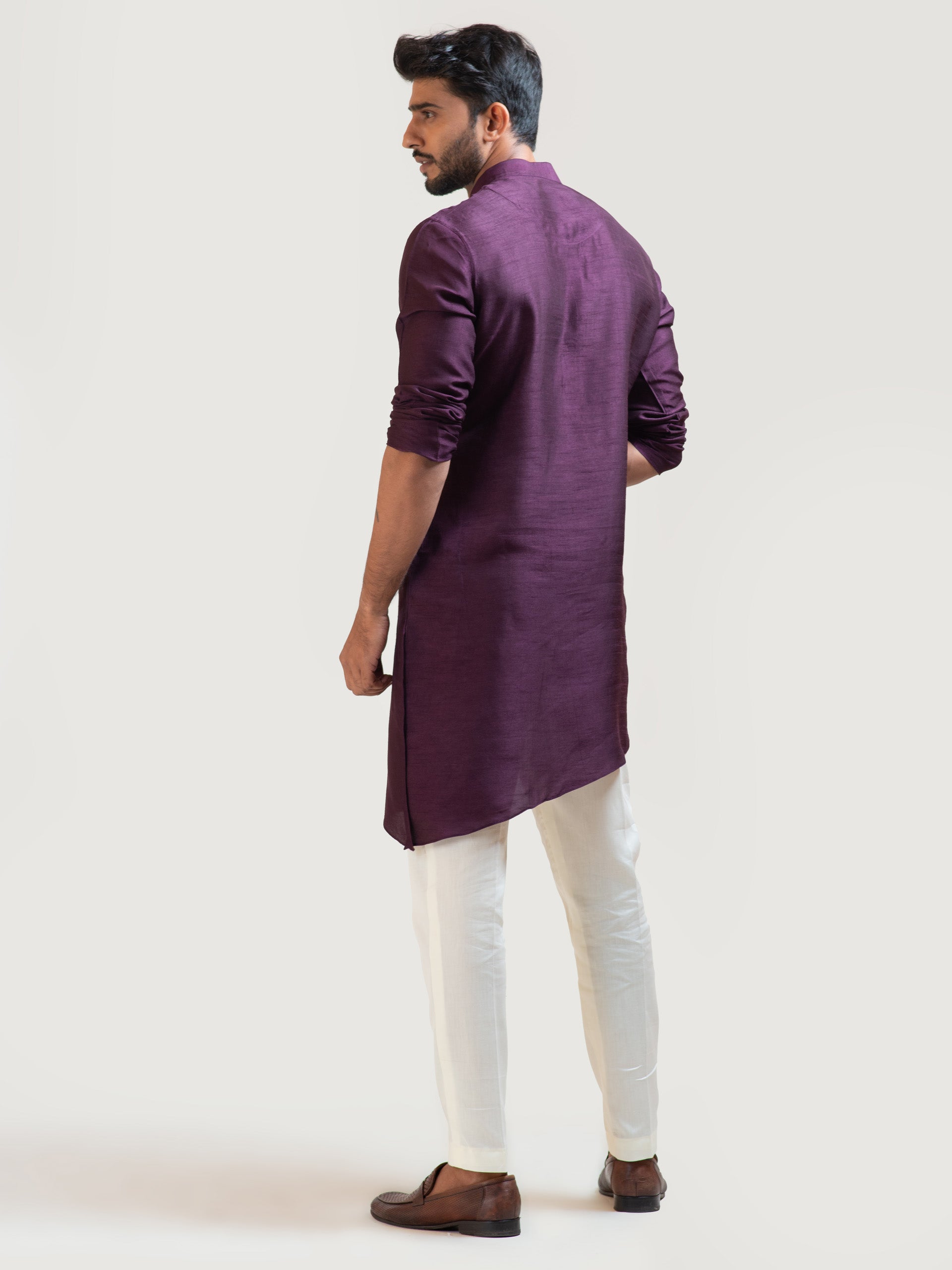 Purple Asymmetric Silk Kurta Set image 2