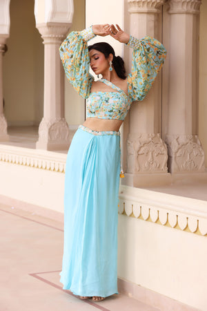 Embroidered Drape Skirt Set image 3
