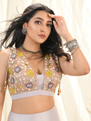 Lavender Grey Floral Mirror Lehenga Set image 4