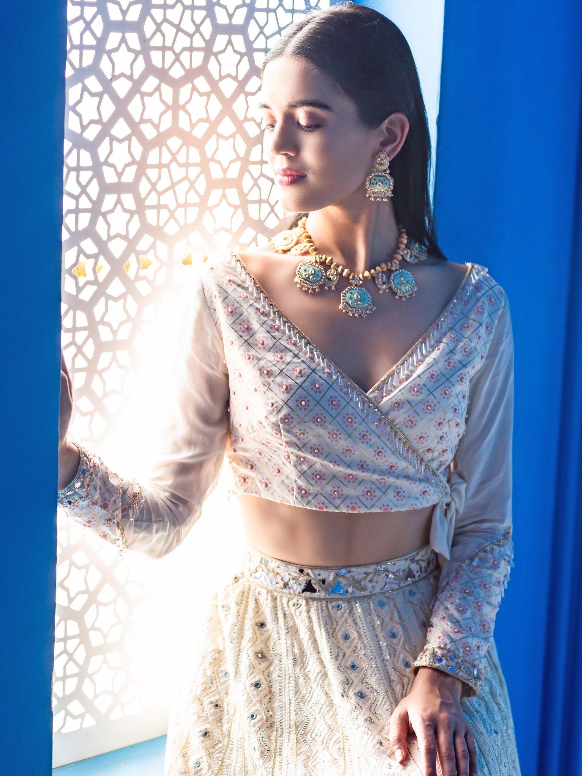 Ivory Lucknowi Embroidered Lehenga Set image 1