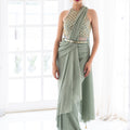 Aqua Blue Saree Gown image 0
