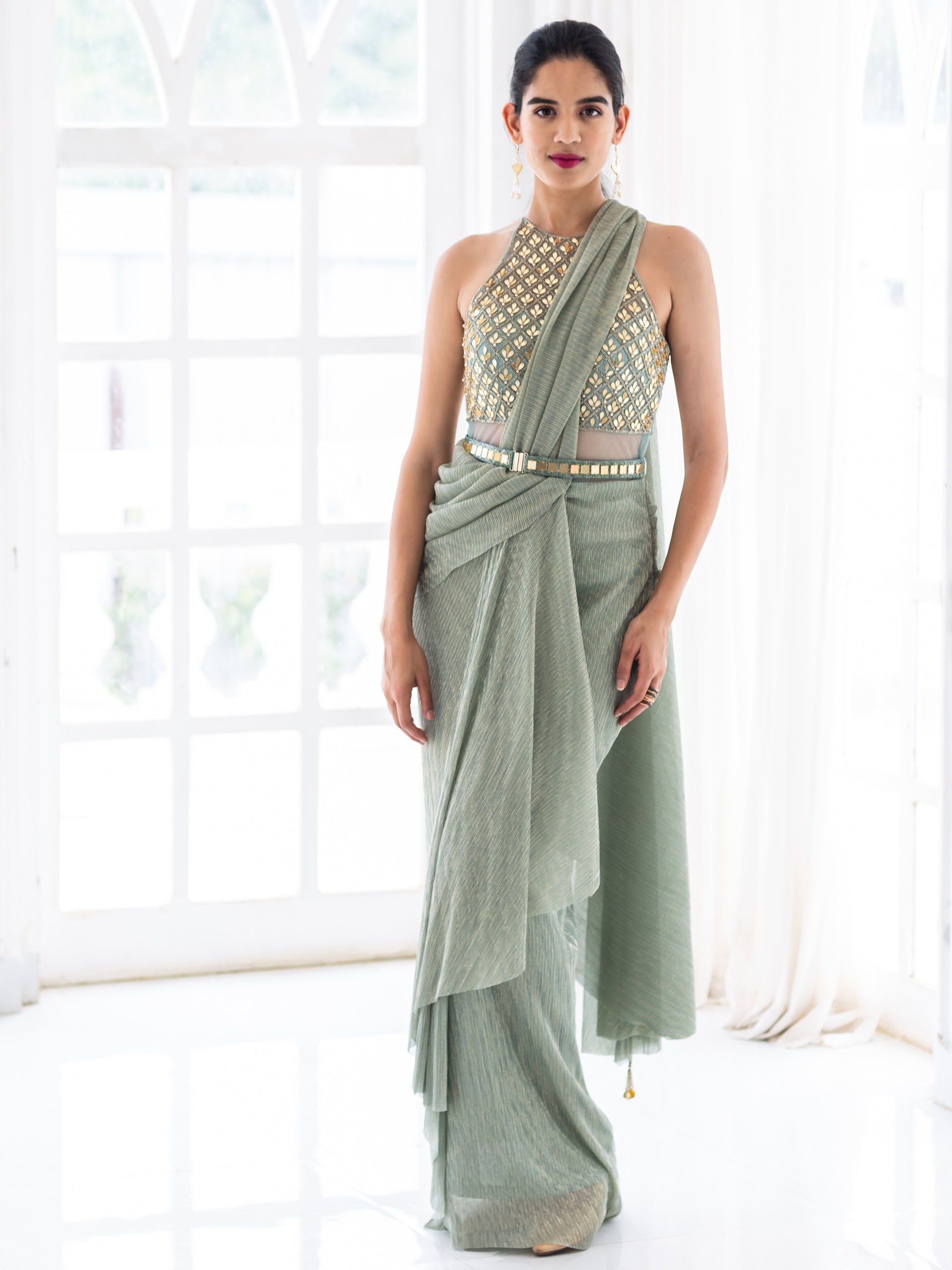 Aqua Blue Saree Gown image 0
