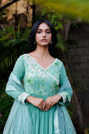 Turquoise Embroidered Anarkali Set image 6