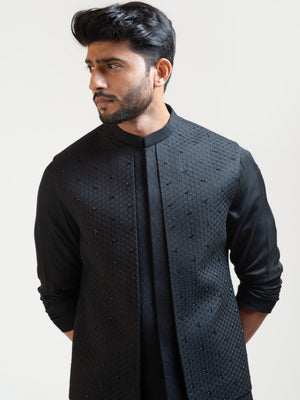 Black Double Panel Nehru Jacket image 2