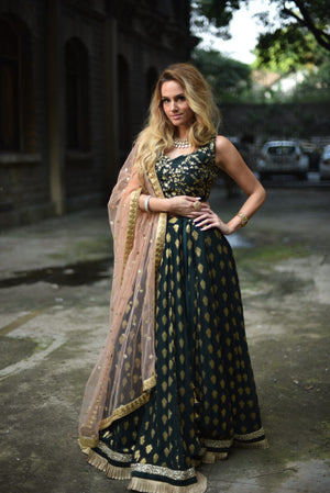 Forest Green Ruffle Lehenga Set image 3