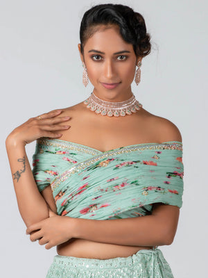 Sea Green Off Shoulder Lehenga Set image 2