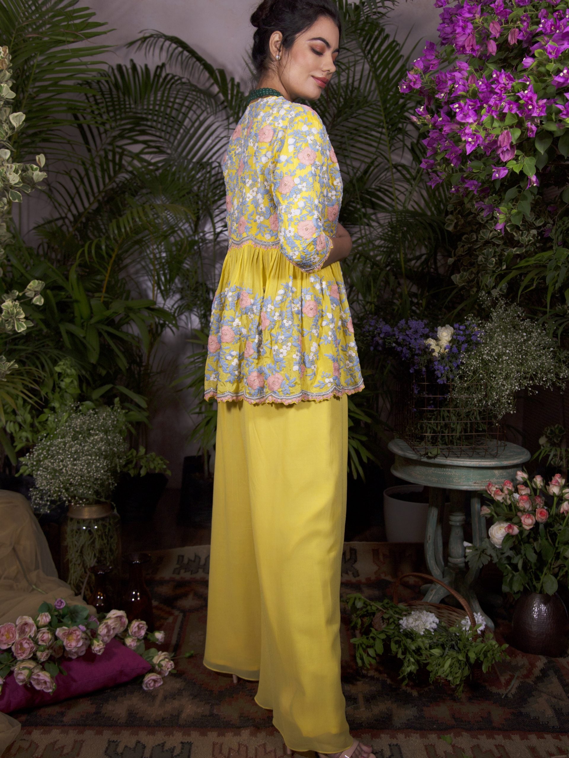Yellow Indo Western Saree image 4
