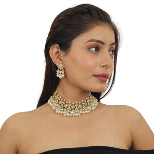 22KT Gold Plated Jadtar Stone Necklace Set image 2