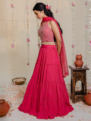 Fuchsia Pink Mirror Lehenga Set image 3