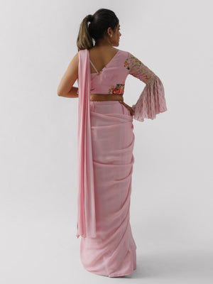 Blush Pink Pre Drape Saree Set image 2