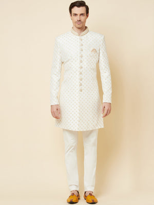 Royal White Embroidered Sherwani Set image 3