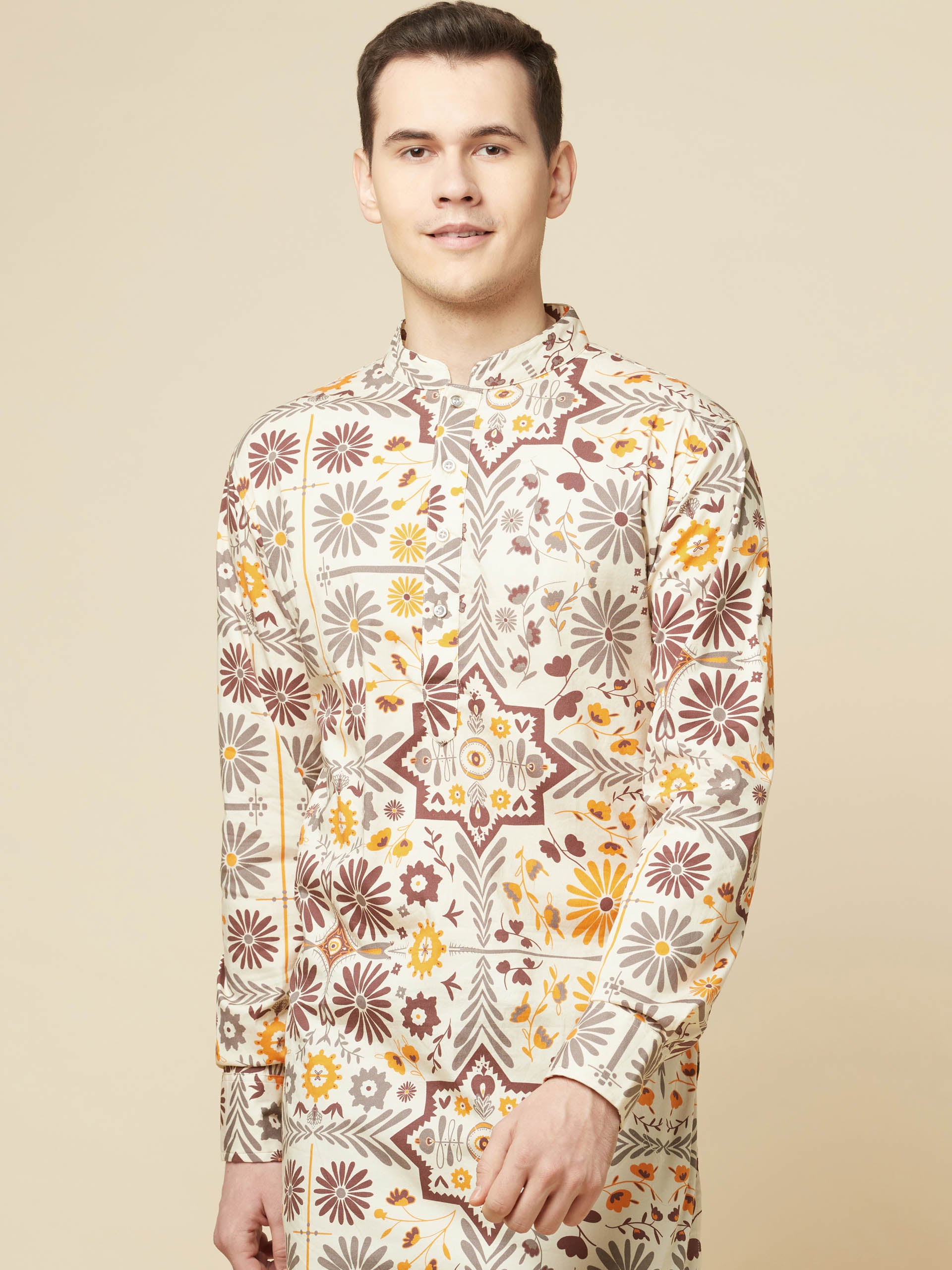 Beige Garden Kurta Set - Custom image