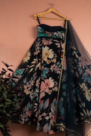 Midnight Blue Floral Blossom Lehenga Set image 3