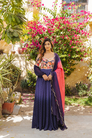Purple and Pink Anarkali Ensemble - XL image